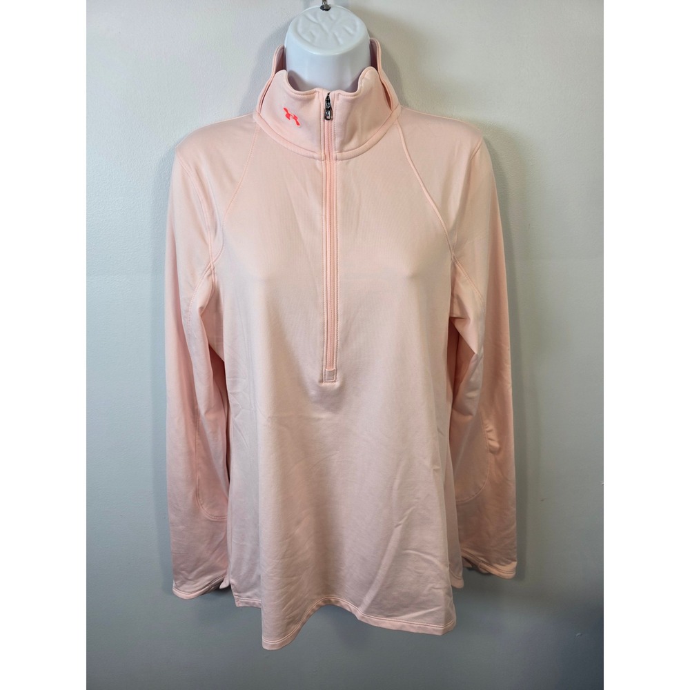 Under Armour ColdGear Womens Pink Half Zip Pullover Fitted Top Shirt Large L